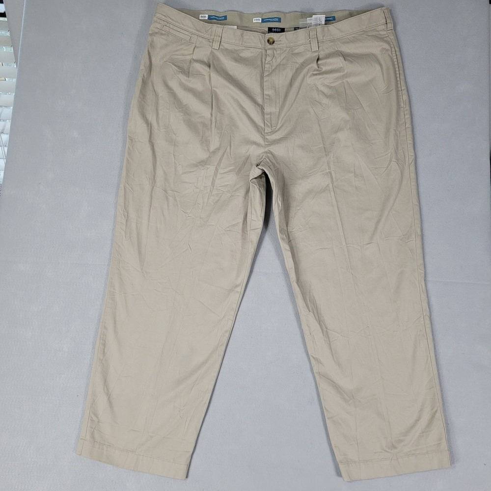 Harbor Bay Chino Pants Men's Size 50x30 Khaki Pleated Comfort Waistband NEW